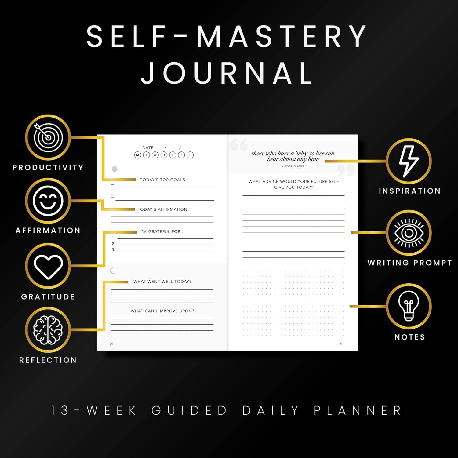 Self-Mastery Journal for Men with Prompts - 13 Week Guided Gratitude Journal - 5 Minute Journal - Reflection Manifestation Journals for Mindfulness - Self Care Journal - Goal Journal for Women & Men