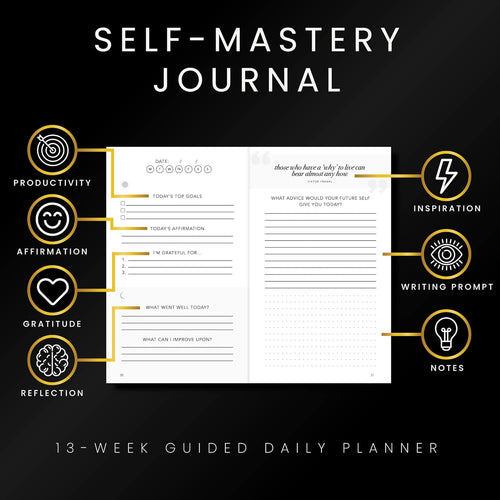Self-Mastery Journal for Men with Prompts - 13 Week Guided Gratitude Journal - 5 Minute Journal - Reflection Manifestation Journals for Mindfulness - Self Care Journal - Goal Journal for Women & Men